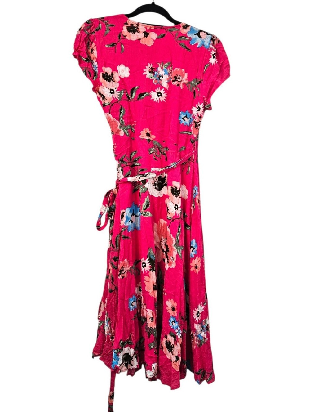 NWOT Lulus Real Life Daydream Hot Pink Floral Print Midi Wrap Dress - Picture 7 of 8